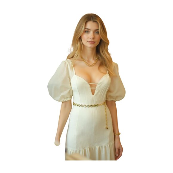 Women's Gold Metal Mesh Waist Belt – Silver Square Beads – Skinny Waistband S M - Picture 4 of 17